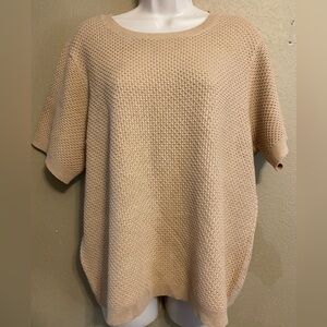 Nine West Women Size XL Beige Honeycomb Knit Short Sleeve Spring Sweater